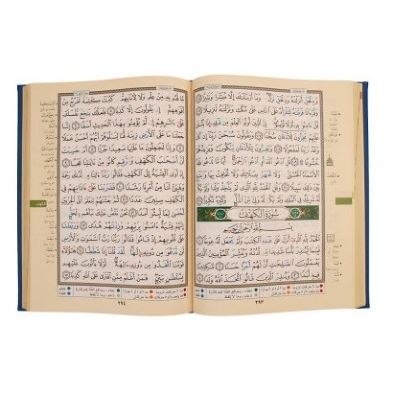 Ontdek de prachtige volledige Tajweed Quran met Kleurcodering, een waar juweeltje in de wereld van de Koranuitgaven. Deze Koran wordt geleverd met een mooie harde kaft die zowel duurzaamheid als esthetiek biedt, waardoor het een waardevolle toevoeging is aan je boekencollectie. Wat deze Tajweed Quran echt bijzonder maakt, is de interpretatie van geselecteerde woorden die op de marge van elke pagina zijn geplaatst. Dit stelt lezers in staat om een dieper begrip te krijgen van de betekenis van specifieke woorden terwijl ze de tekst volgen, waardoor het lezen van de Koran een verrijkende ervaring wordt.